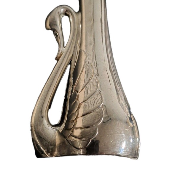 Vintage Silver Tone Swan Art Nouveau Style 7 inch Bud Vase Weighted Bottom - Picture 2 of 15